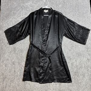 Vintage 80s Robe Medium Satin Whimsigoth Gothic Romantic Lace Embroidered USA